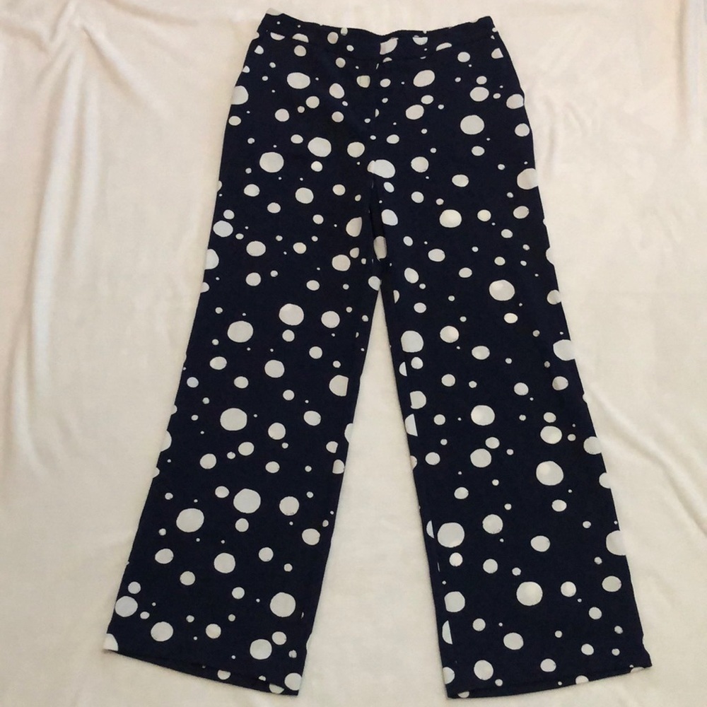 ALFANI Navy with White Polka Dots Wide Leg Slacks Women's Size 6‎ Boho Casual
